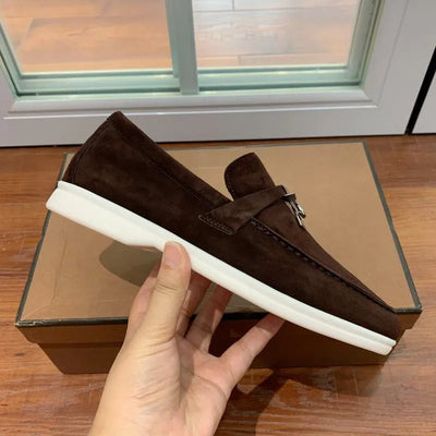 Loro Piana Summer Walk Loafers – Dark Brown Suede (Metal Detail)