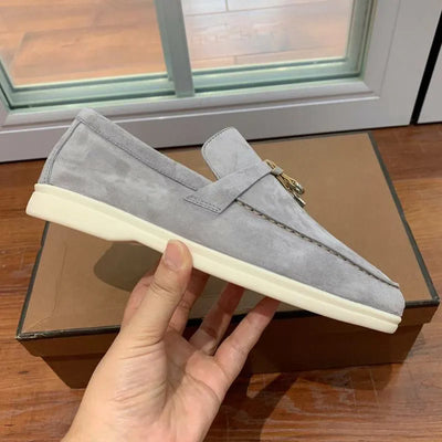 Loro Piana Summer Walk Loafers – Grey Suede (Metal Detail)