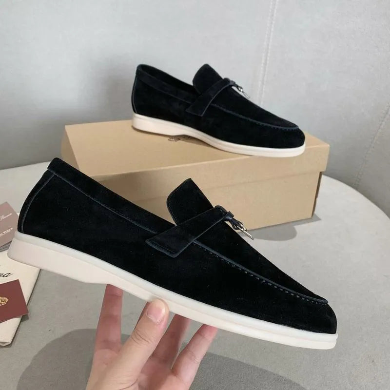 Loro Piana Summer Walk Loafers – Black Suede (Metal Detail)
