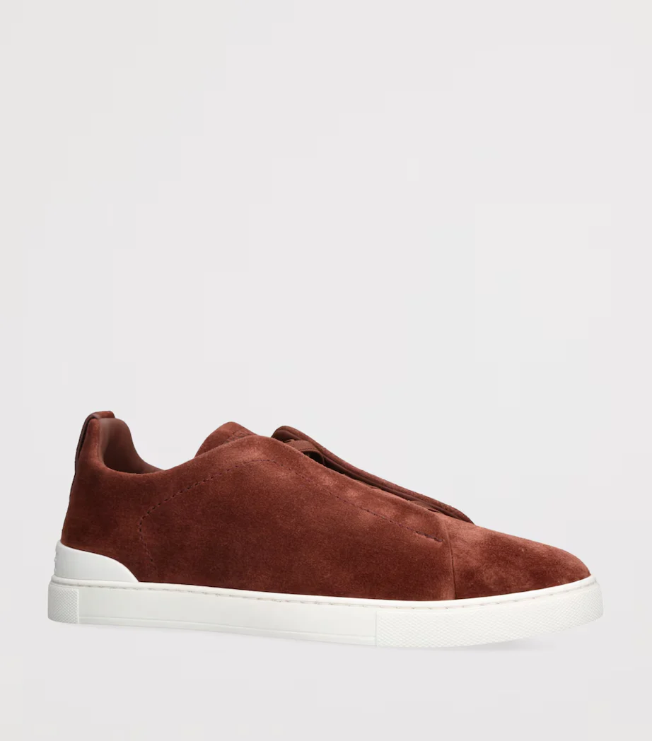 Zegna Triple Stitch Rust Brown Suede Sneakers