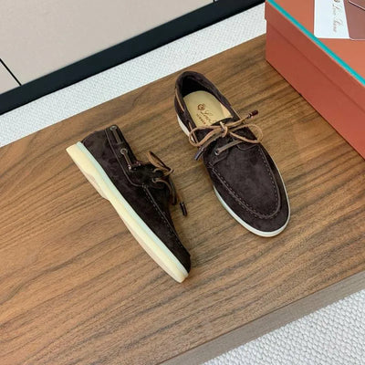 Loro Piana Summer Walk Boat Shoes – Dark Brown Suede
