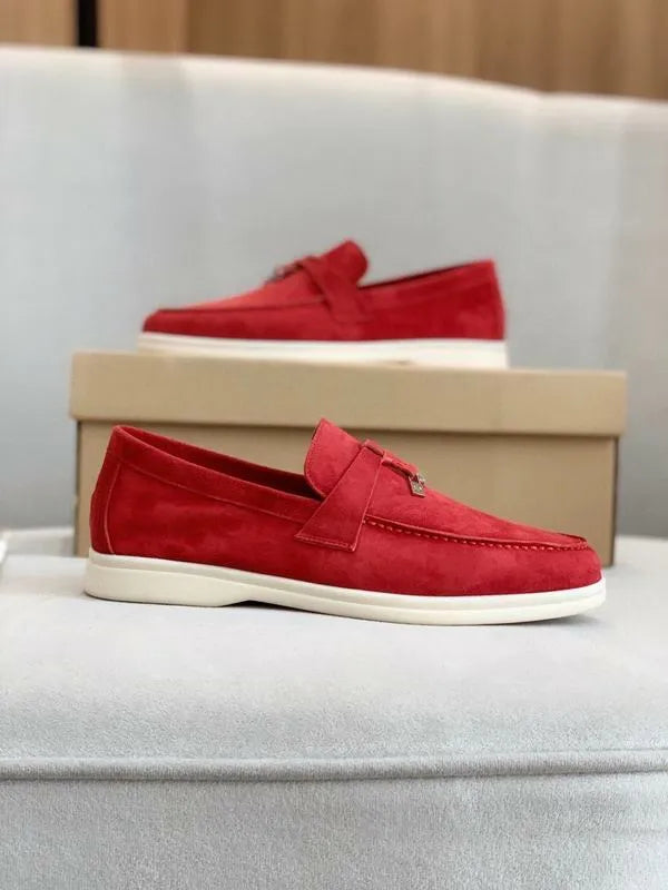 Loro Piana Summer Walk Loafers – Red Suede (Metal Detail)