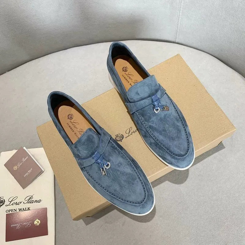 Loro Piana Summer Walk Loafers – Blue Suede (Metal Detail)