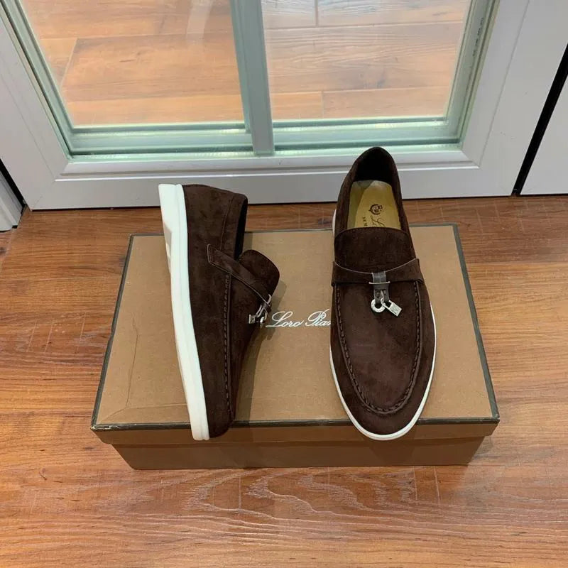Loro Piana Summer Walk Loafers – Dark Brown Suede (Metal Detail)