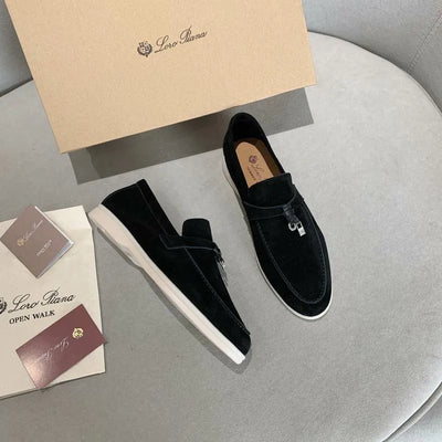Loro Piana Summer Walk Loafers – Black Suede (Metal Detail)