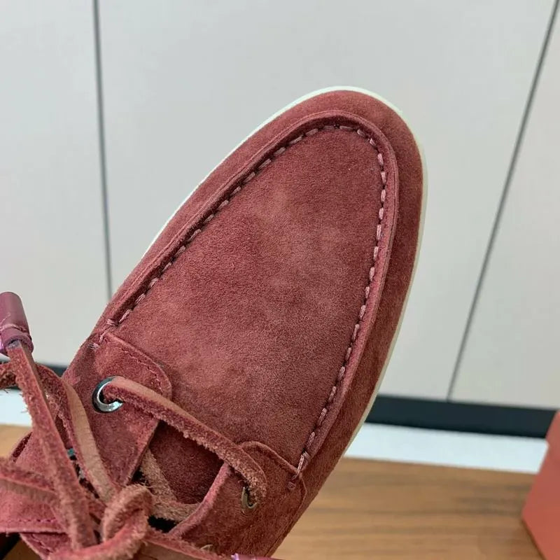 Loro Piana Summer Walk Boat Shoes – Burgundy Suede