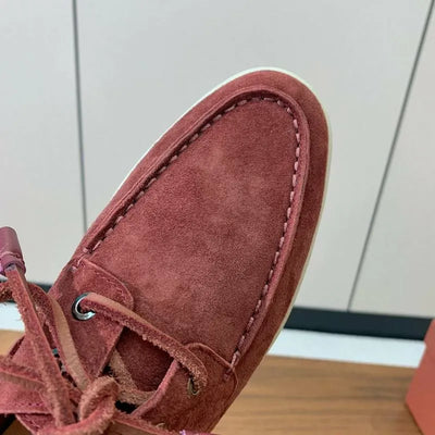 Loro Piana Summer Walk Boat Shoes – Burgundy Suede