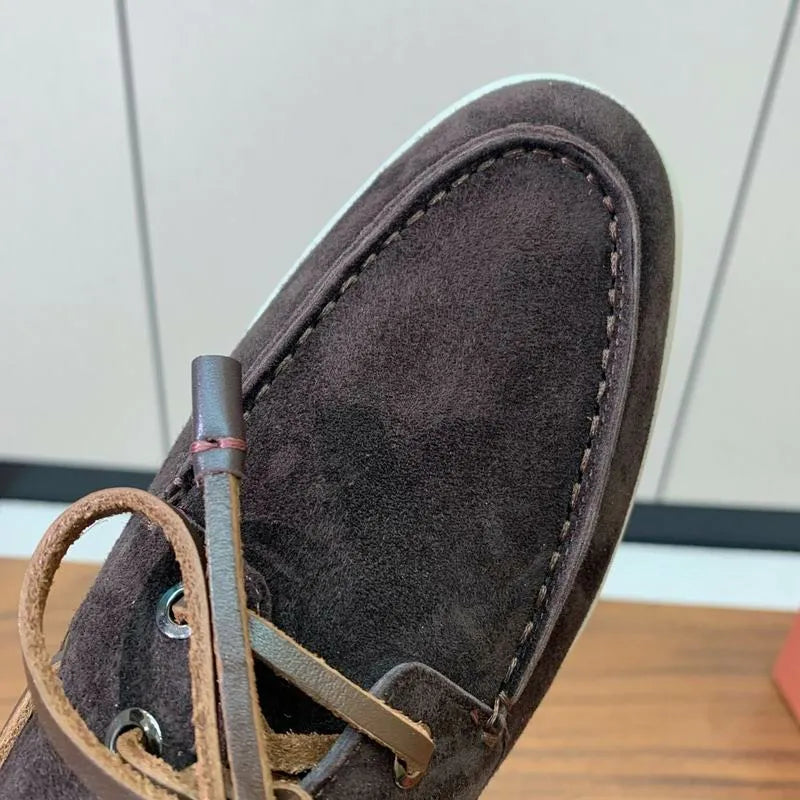 Loro Piana Summer Walk Boat Shoes – Dark Brown Suede