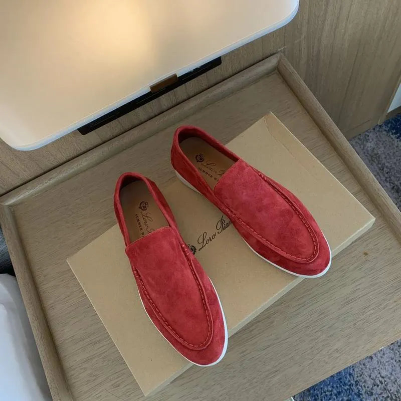 Loro Piana Summer Walk Loafers – Suede Ruby Red