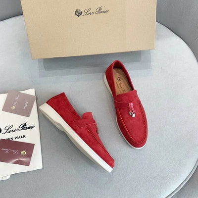 Loro Piana Summer Walk Loafers – Red Suede (Metal Detail)