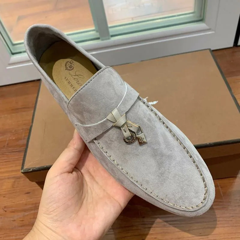 Loro Piana Summer Walk Loafers – Grey Suede (Metal Detail)