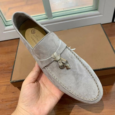Loro Piana Summer Walk Loafers – Grey Suede (Metal Detail)