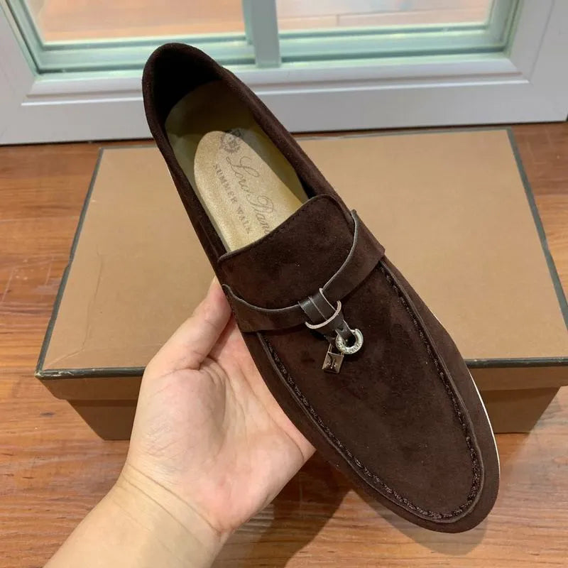 Loro Piana Summer Walk Loafers – Dark Brown Suede (Metal Detail)