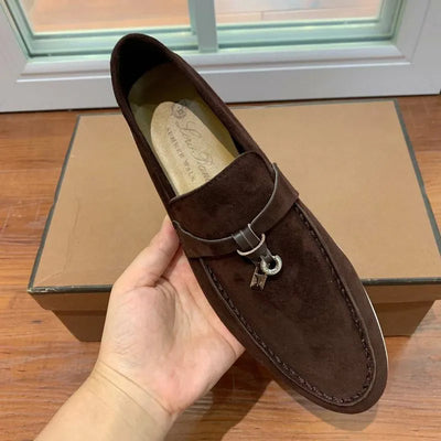 Loro Piana Summer Walk Loafers – Dark Brown Suede (Metal Detail)