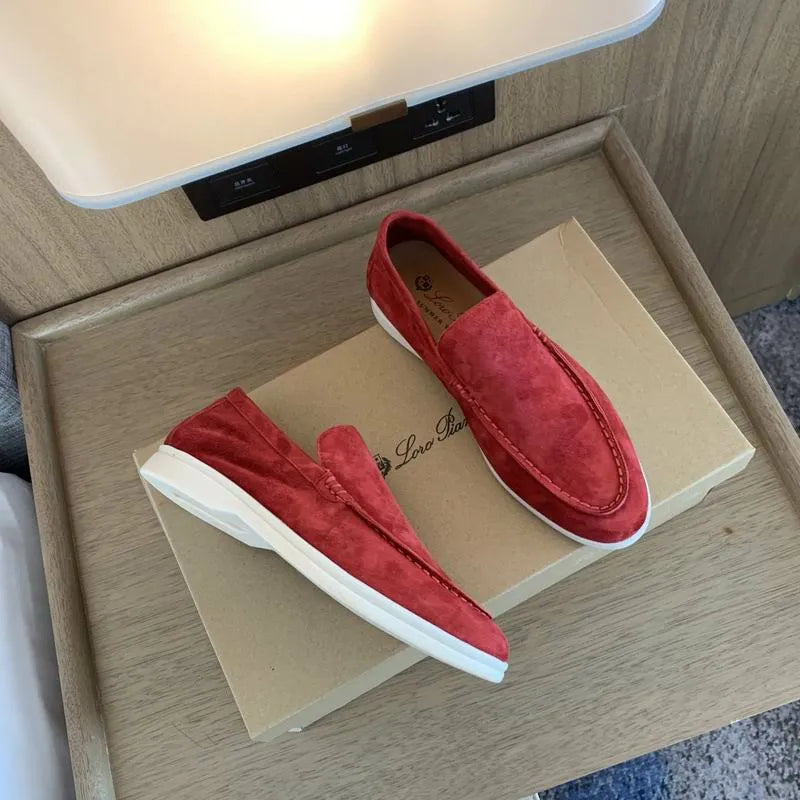 Loro Piana Summer Walk Loafers – Suede Ruby Red