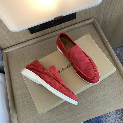 Loro Piana Summer Walk Loafers – Suede Ruby Red