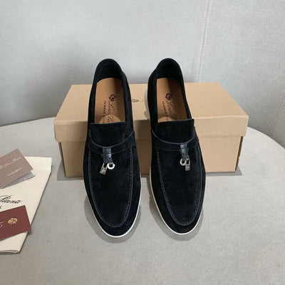 Loro Piana Summer Walk Loafers – Black Suede (Metal Detail)
