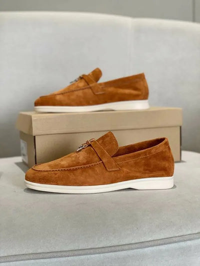 Loro Piana Summer Walk Loafers – Caramel Suede (Metal Detail)