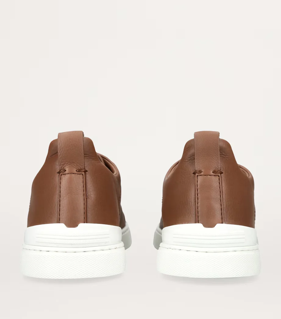 Zegna Triple Stitch Brown Leather Sneakers