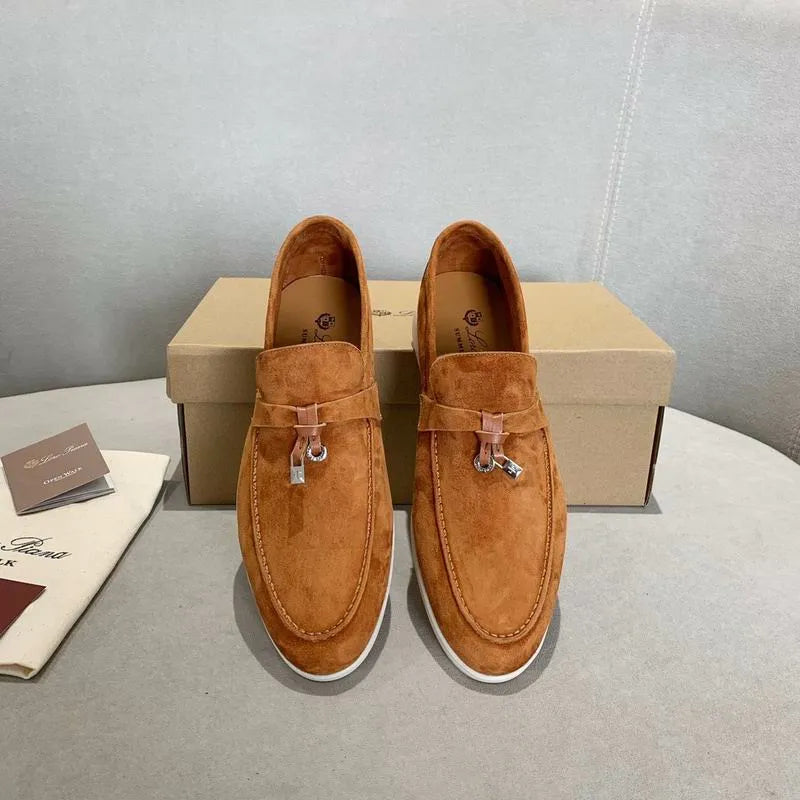 Loro Piana Summer Walk Loafers – Caramel Suede (Metal Detail)