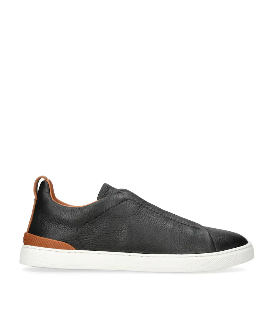 Zegna Triple Stitch Leather Sneakers Black