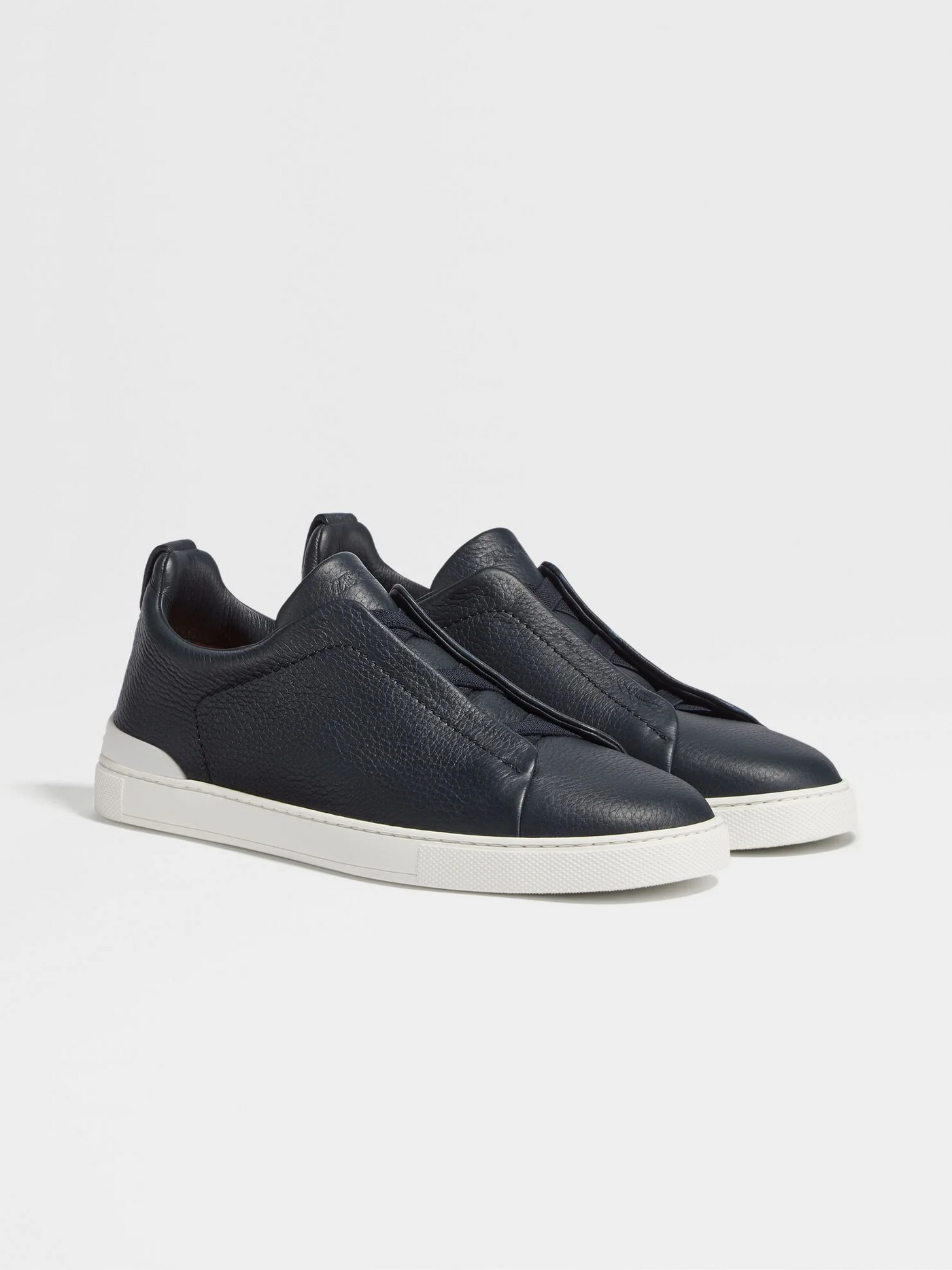 Zegna Triple Stitch Navy Blue Leather Sneakers