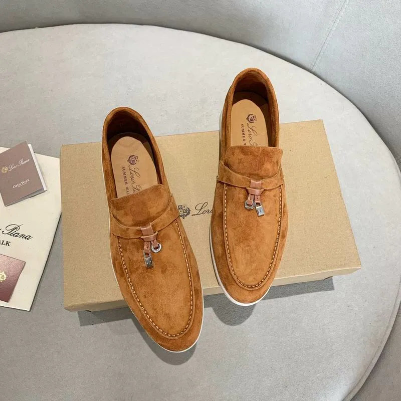 Loro Piana Summer Walk Loafers – Caramel Suede (Metal Detail)