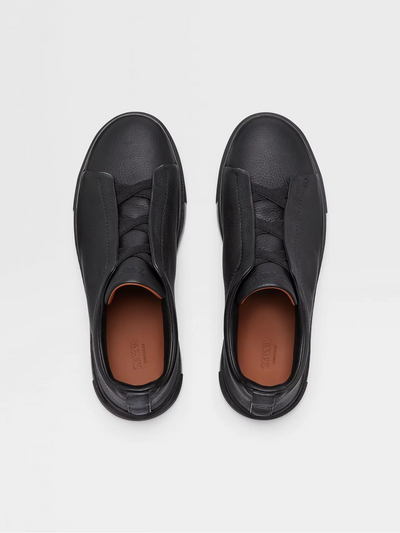 Zegna Triple Stitch Black Leather Sneakers