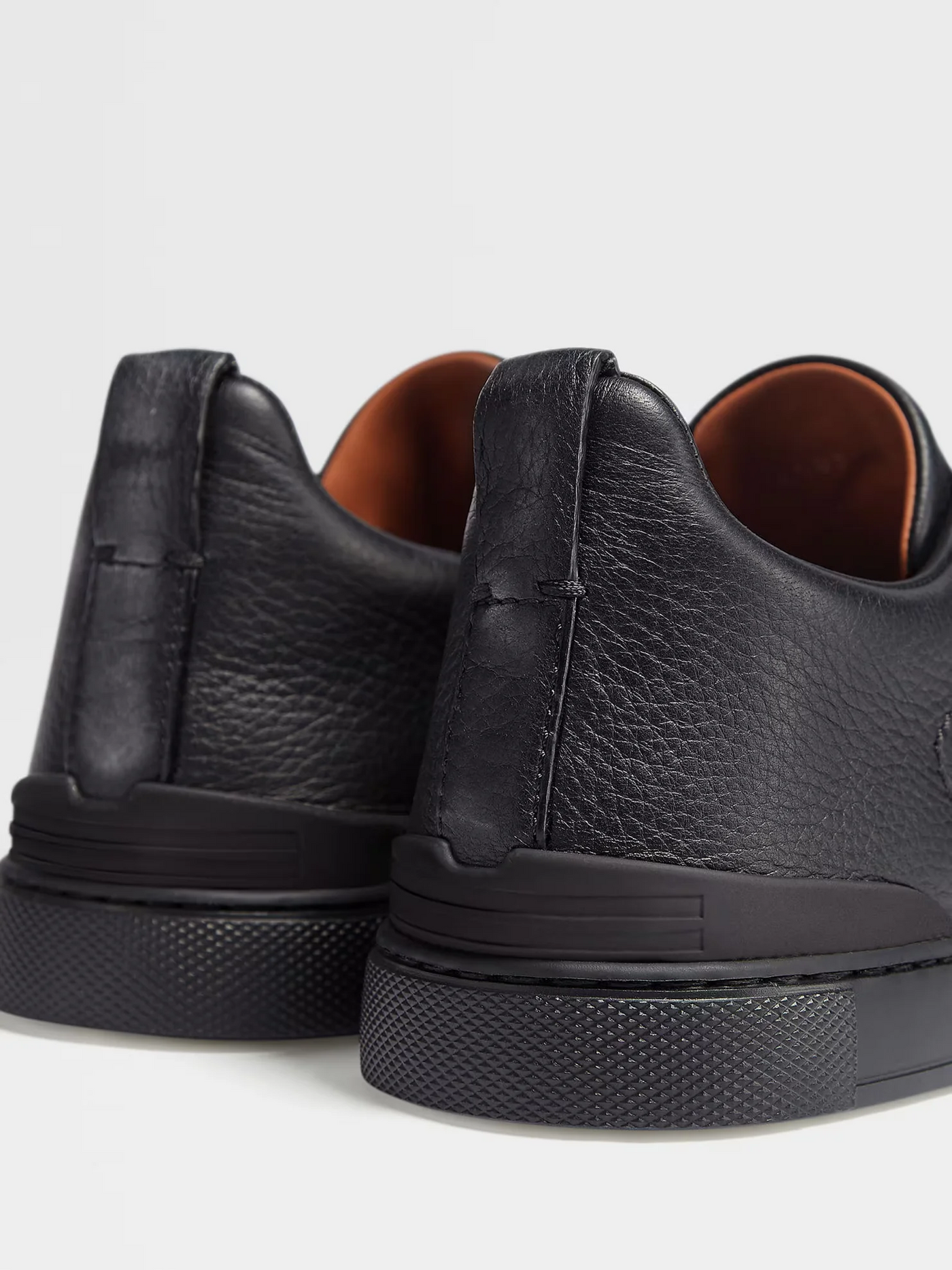 Zegna Triple Stitch Black Leather Sneakers