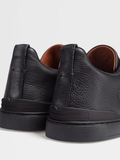 Zegna Triple Stitch Black Leather Sneakers