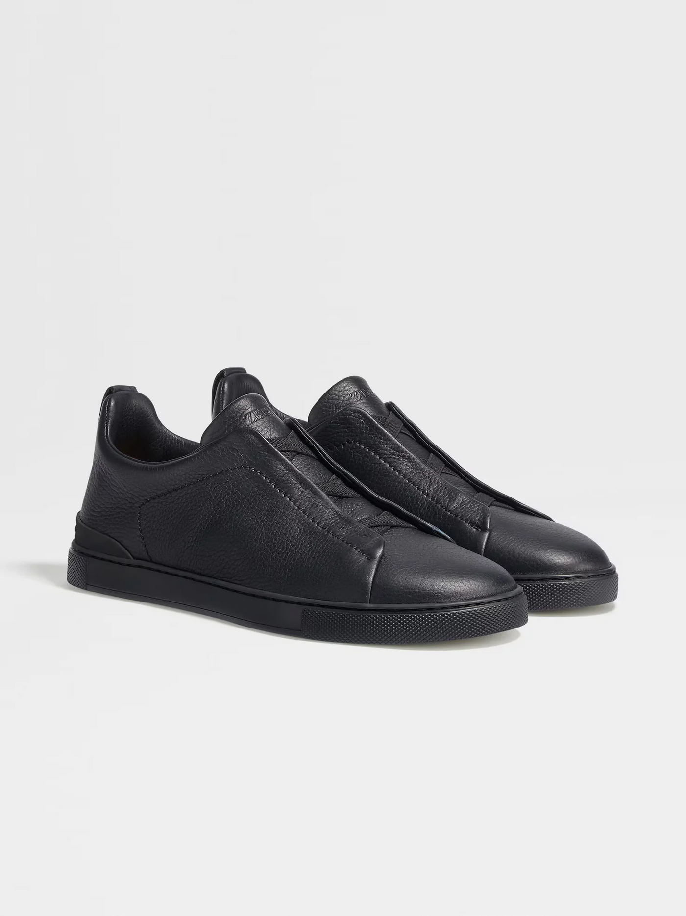 Zegna Triple Stitch Black Leather Sneakers