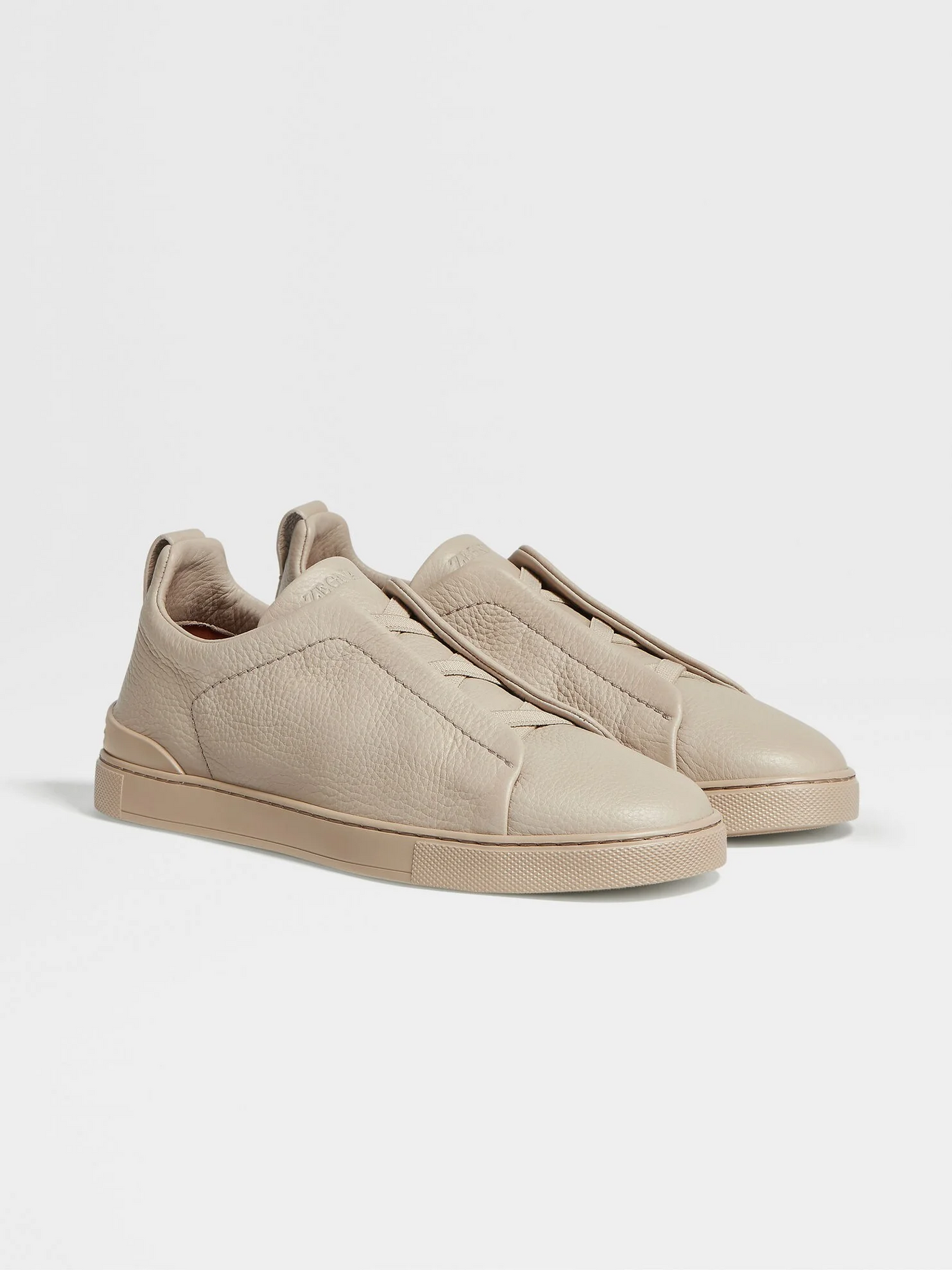 Zegna Triple Stitch Beige Leather Sneakers