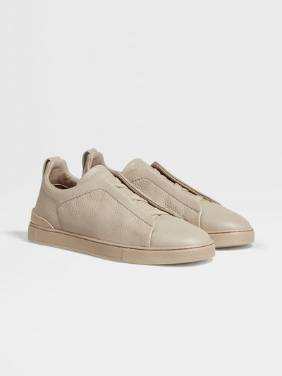 Zegna Triple Stitch Beige Leather Sneakers