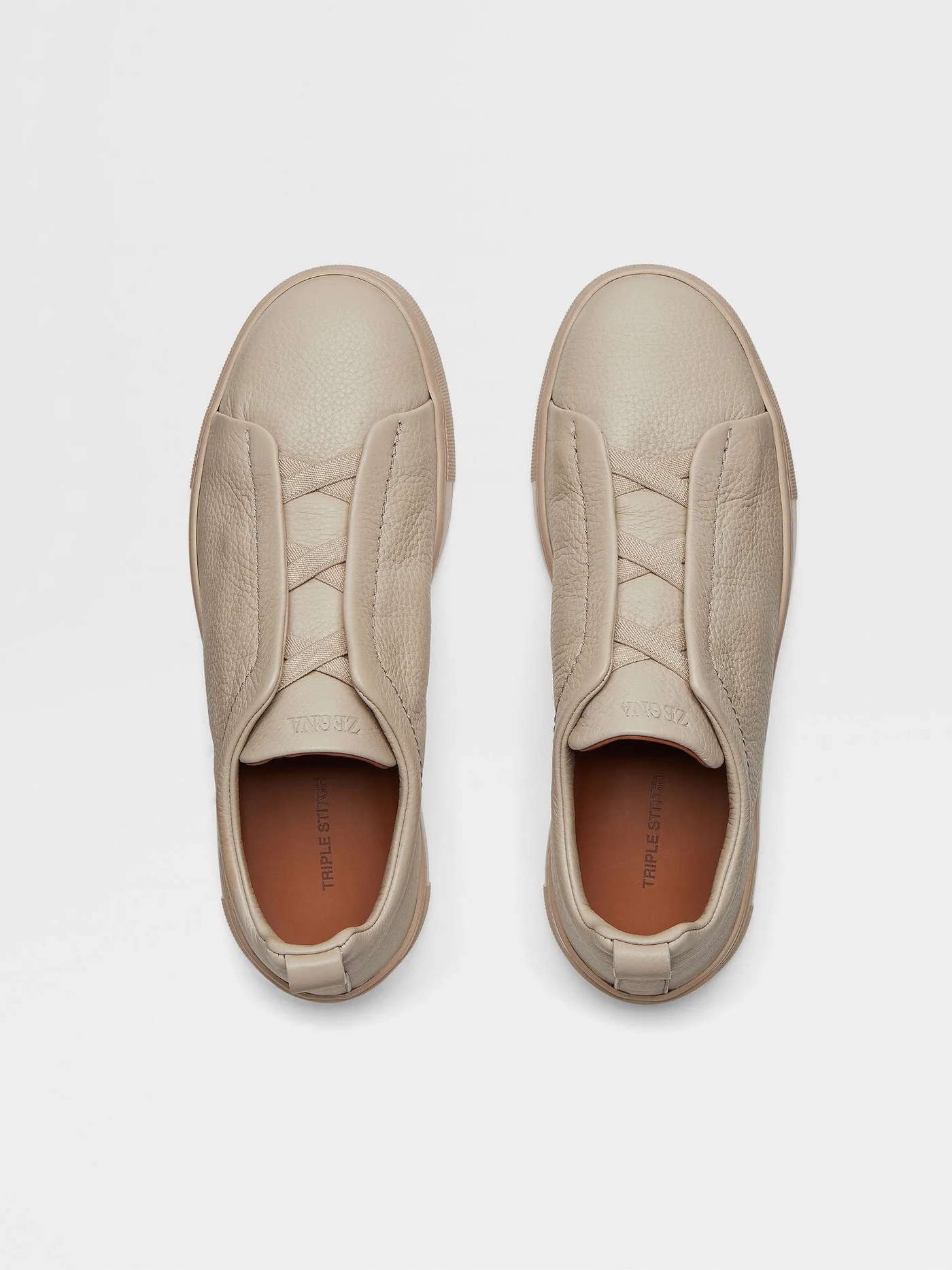 Zegna Triple Stitch Beige Leather Sneakers