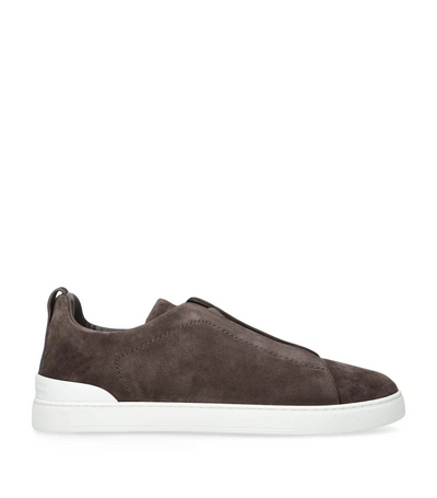 Dark Grey Zegna Triple Stitch Suede Sneakers