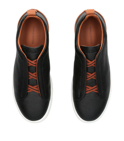 Zegna Triple Stitch Leather Sneakers Black