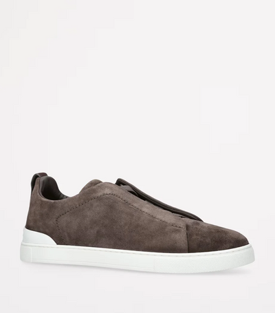 Dark Grey Zegna Triple Stitch Suede Sneakers