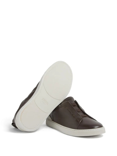 Zegna Triple Stitch Sneakers Dark Brown