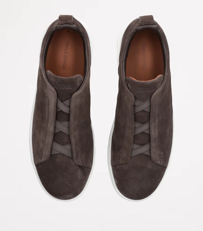 Dark Grey Zegna Triple Stitch Suede Sneakers