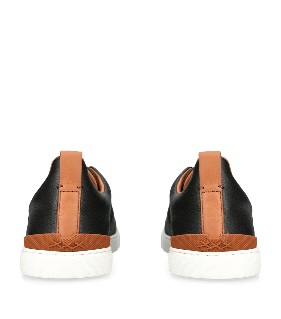 Zegna Triple Stitch Leather Sneakers Black
