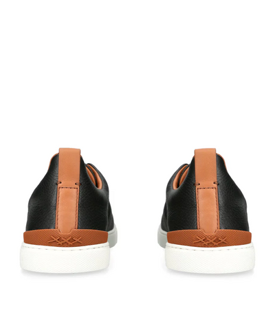 Zegna Triple Stitch Leather Sneakers Black