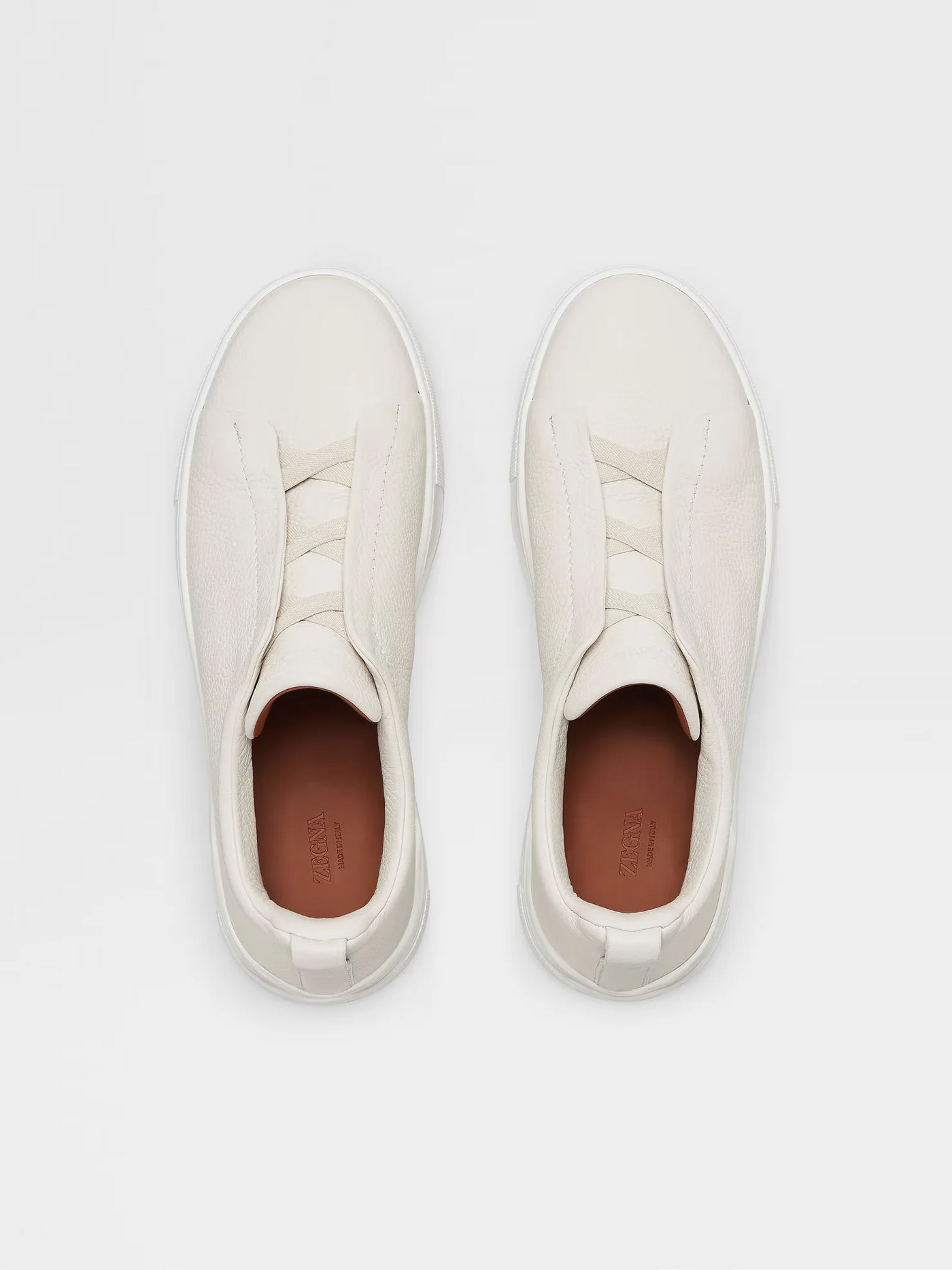 Zegna Triple Stitch White Leather Sneakers
