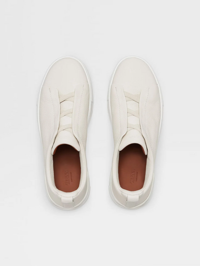 Zegna Triple Stitch White Leather Sneakers