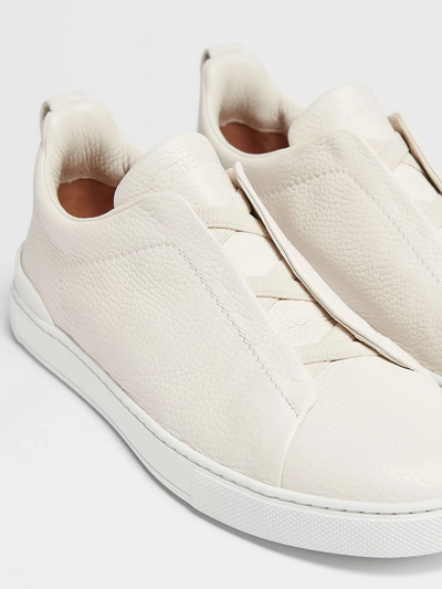 Zegna Triple Stitch White Leather Sneakers