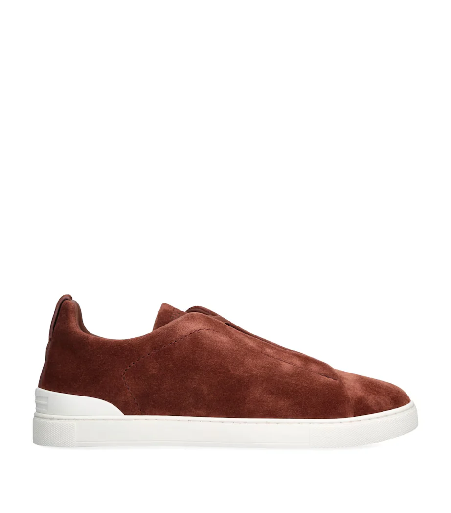 Zegna Triple Stitch Rust Brown Suede Sneakers