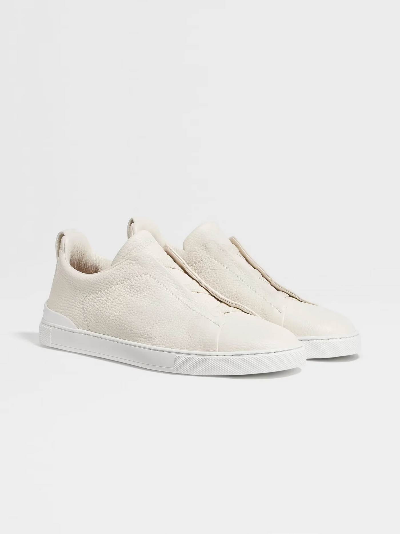 Zegna Triple Stitch White Leather Sneakers