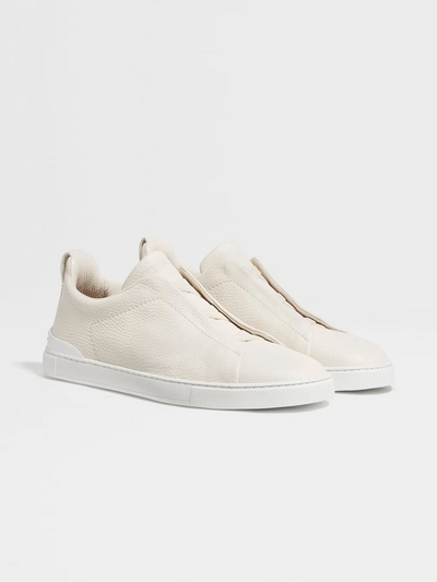 Zegna Triple Stitch White Leather Sneakers