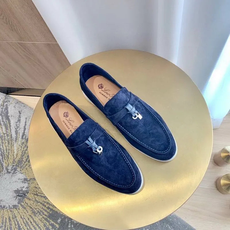 Loro Piana Summer Walk Loafers – Navy Suede (Metal Detail)