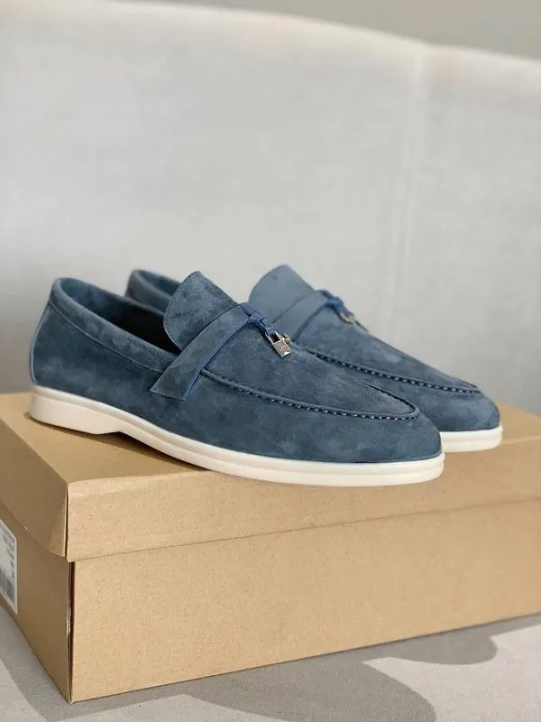 Loro Piana Summer Walk Loafers – Blue Suede (Metal Detail)