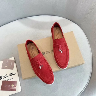 Loro Piana Summer Walk Loafers – Red Suede (Metal Detail)